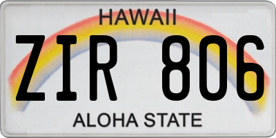HI license plate ZIR806