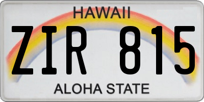 HI license plate ZIR815