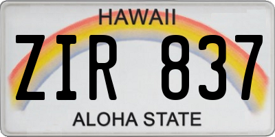 HI license plate ZIR837