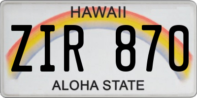 HI license plate ZIR870