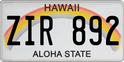 HI license plate ZIR892