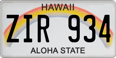 HI license plate ZIR934