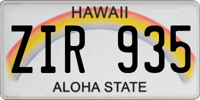 HI license plate ZIR935