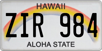 HI license plate ZIR984
