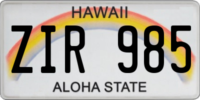 HI license plate ZIR985