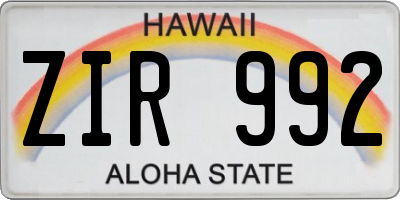 HI license plate ZIR992
