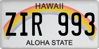 HI license plate ZIR993