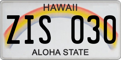 HI license plate ZIS030