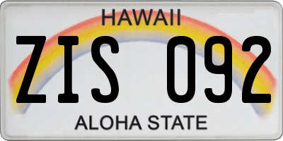 HI license plate ZIS092