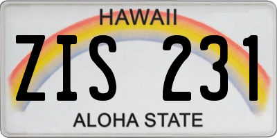 HI license plate ZIS231