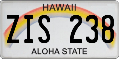 HI license plate ZIS238