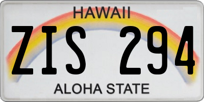 HI license plate ZIS294