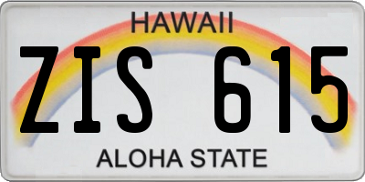 HI license plate ZIS615