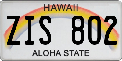 HI license plate ZIS802