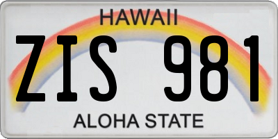 HI license plate ZIS981