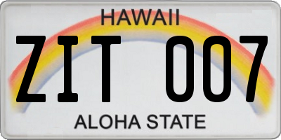 HI license plate ZIT007