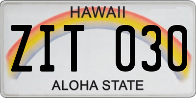 HI license plate ZIT030