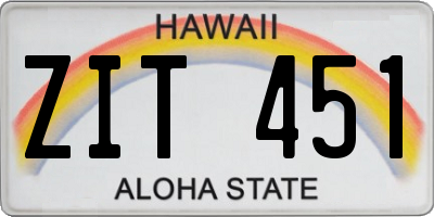 HI license plate ZIT451