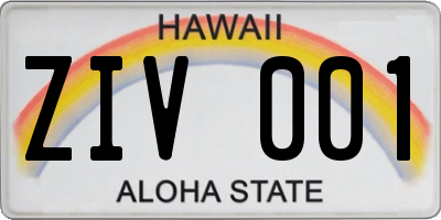 HI license plate ZIV001
