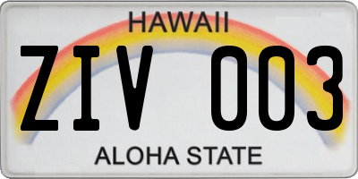 HI license plate ZIV003