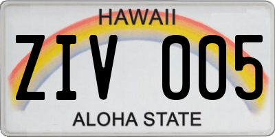 HI license plate ZIV005