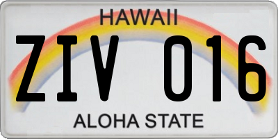 HI license plate ZIV016