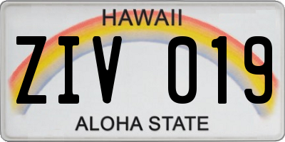 HI license plate ZIV019