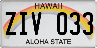 HI license plate ZIV033