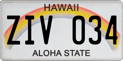 HI license plate ZIV034