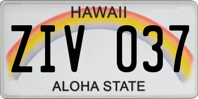 HI license plate ZIV037