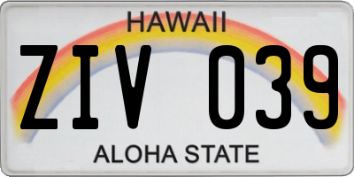 HI license plate ZIV039