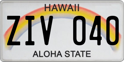 HI license plate ZIV040