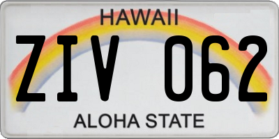 HI license plate ZIV062