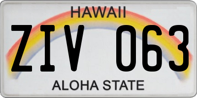 HI license plate ZIV063