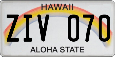 HI license plate ZIV070