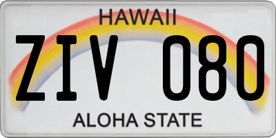 HI license plate ZIV080