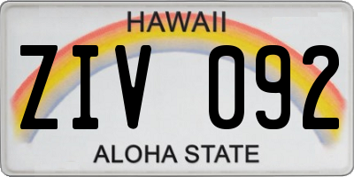 HI license plate ZIV092