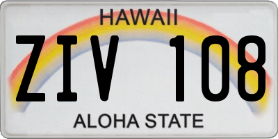 HI license plate ZIV108