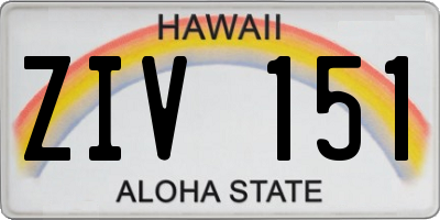 HI license plate ZIV151