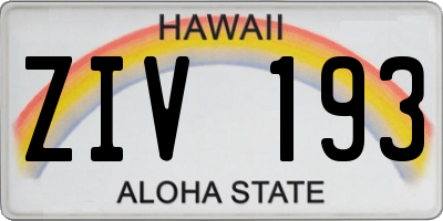 HI license plate ZIV193
