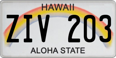 HI license plate ZIV203