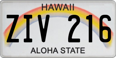 HI license plate ZIV216