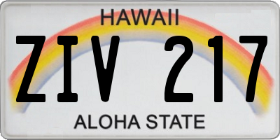 HI license plate ZIV217