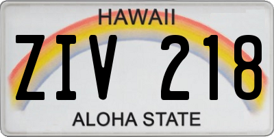 HI license plate ZIV218