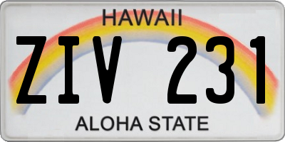 HI license plate ZIV231