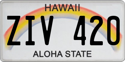 HI license plate ZIV420
