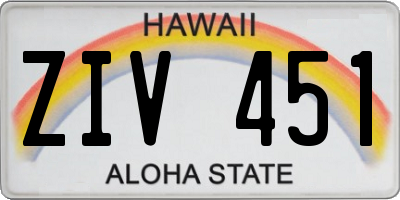 HI license plate ZIV451