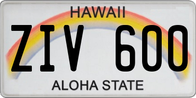 HI license plate ZIV600