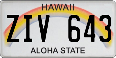 HI license plate ZIV643