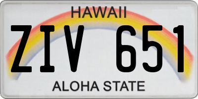 HI license plate ZIV651